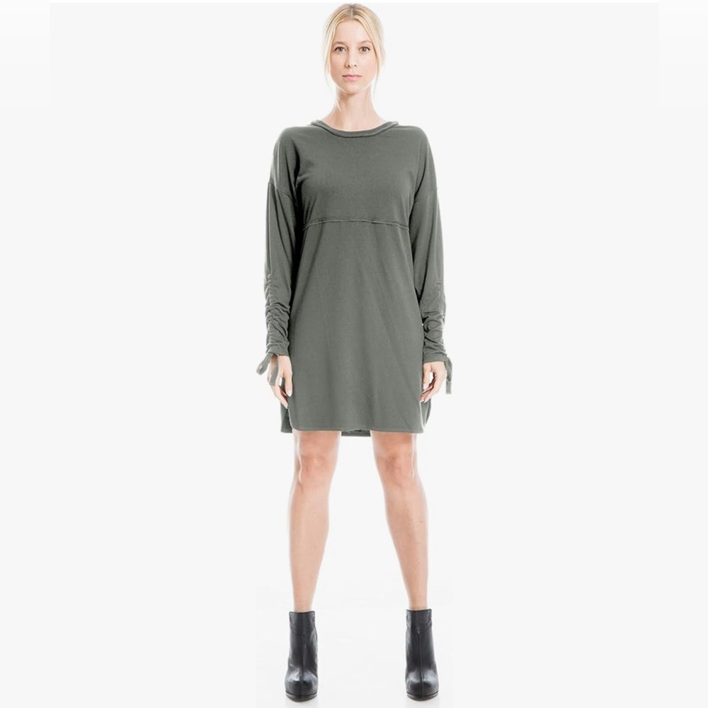 Max Studio Women's Tie Sleeve French Terry Dress - Heather gray - size XS